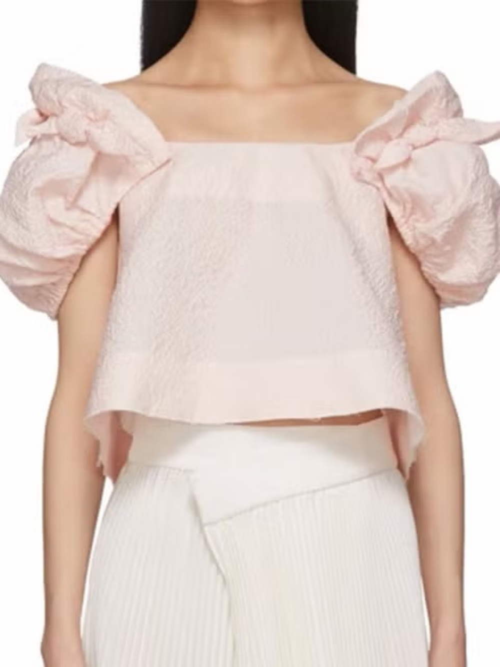 Shushu/Tong Square-Neck Puff-Sleeve Cropped Top in Light Pink